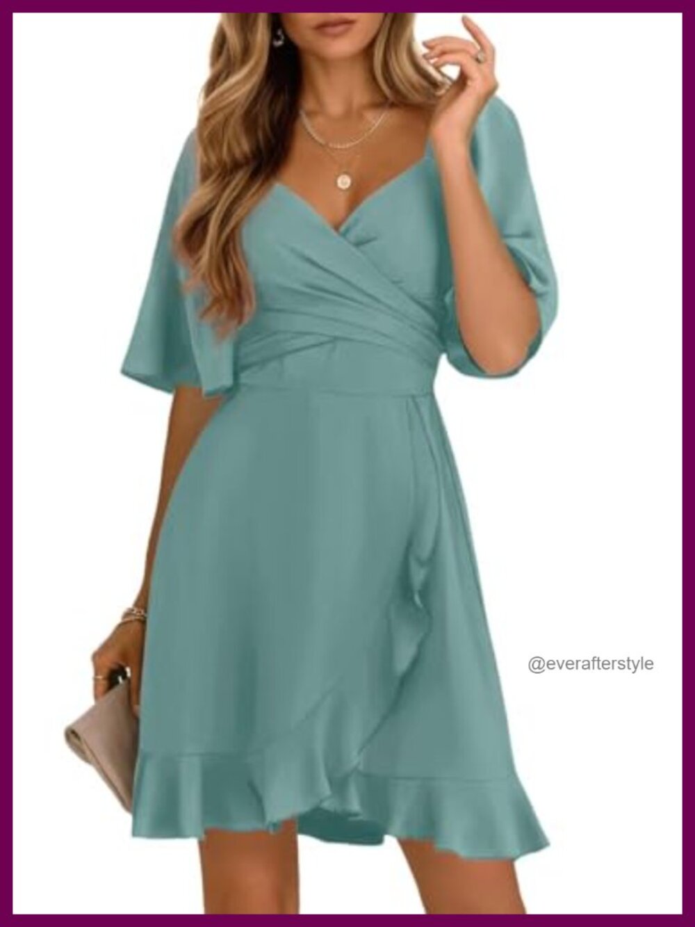 Women's Wrap V Neck Short Sleeve Smocked Waist Tiered Mini Dress